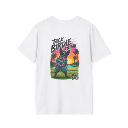 Frenchie Golf Tropical Logo Tee — Retro Palm Sunset Chest Print