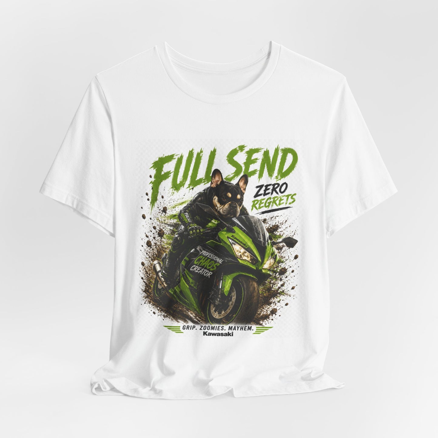 Full Send Zero Regrets Motorcycle Tee | Sportbike Dirt Splash Graphic