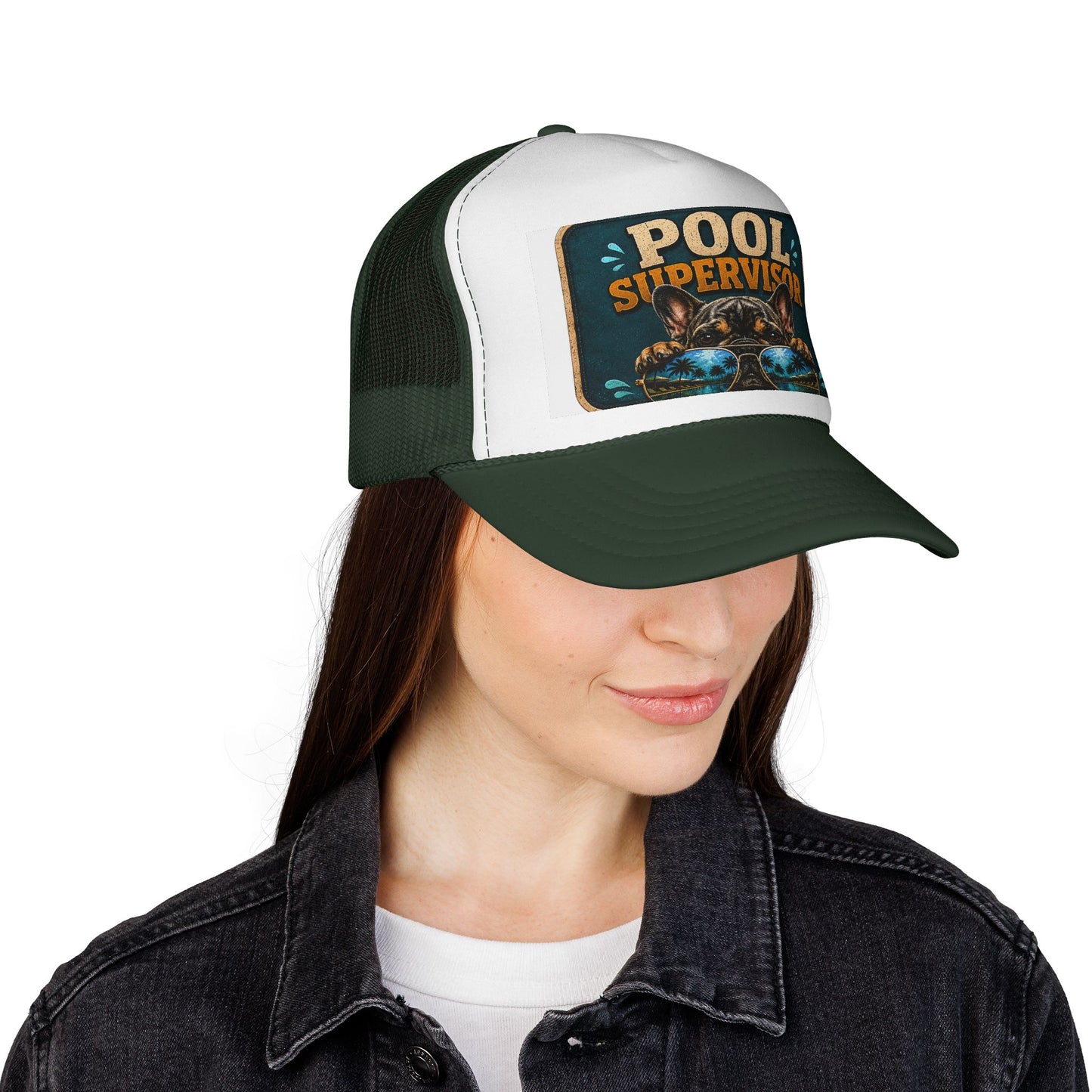 Pool Supervisor Trucker Cap — Funny Dog with Sunglasses Mesh Hat