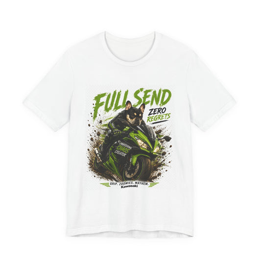 Full Send Zero Regrets Motorcycle Tee | Sportbike Dirt Splash Graphic
