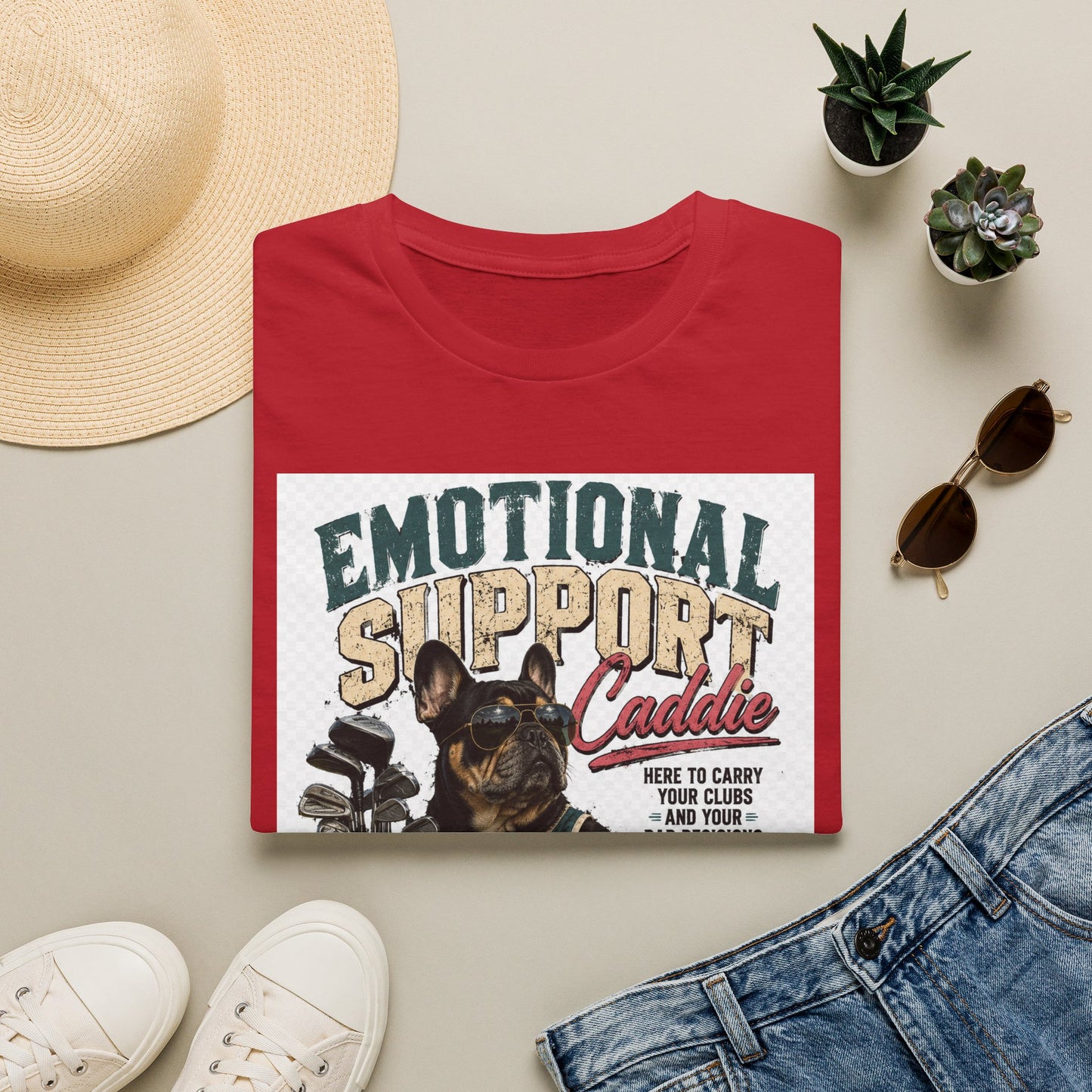 Emotional Support Caddie T-Shirt — Funny Golf Dog Graphic Tee