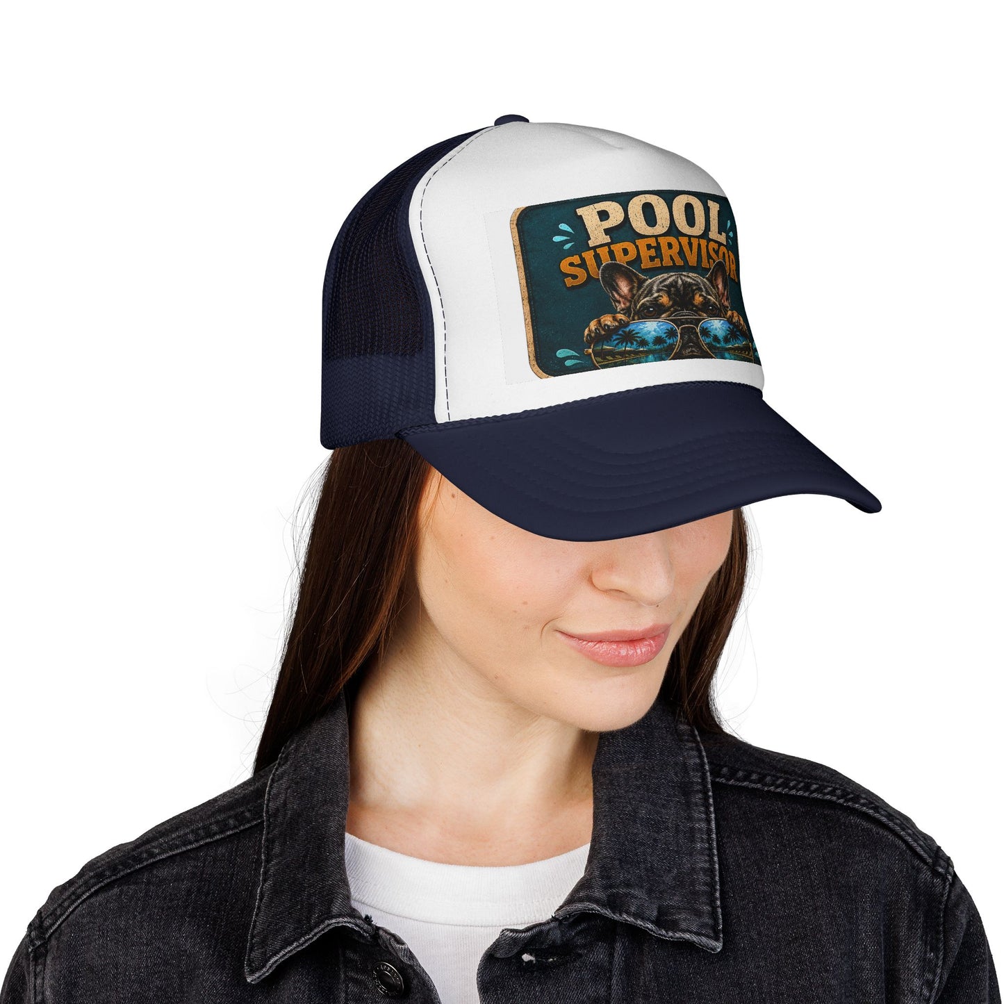 Pool Supervisor Trucker Cap — Funny Dog with Sunglasses Mesh Hat