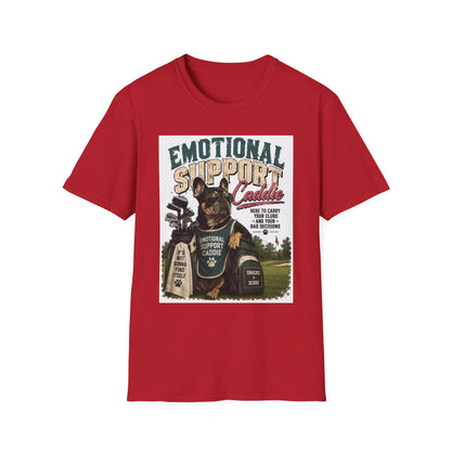 Emotional Support Caddie T-Shirt — Funny Golf Dog Graphic Tee