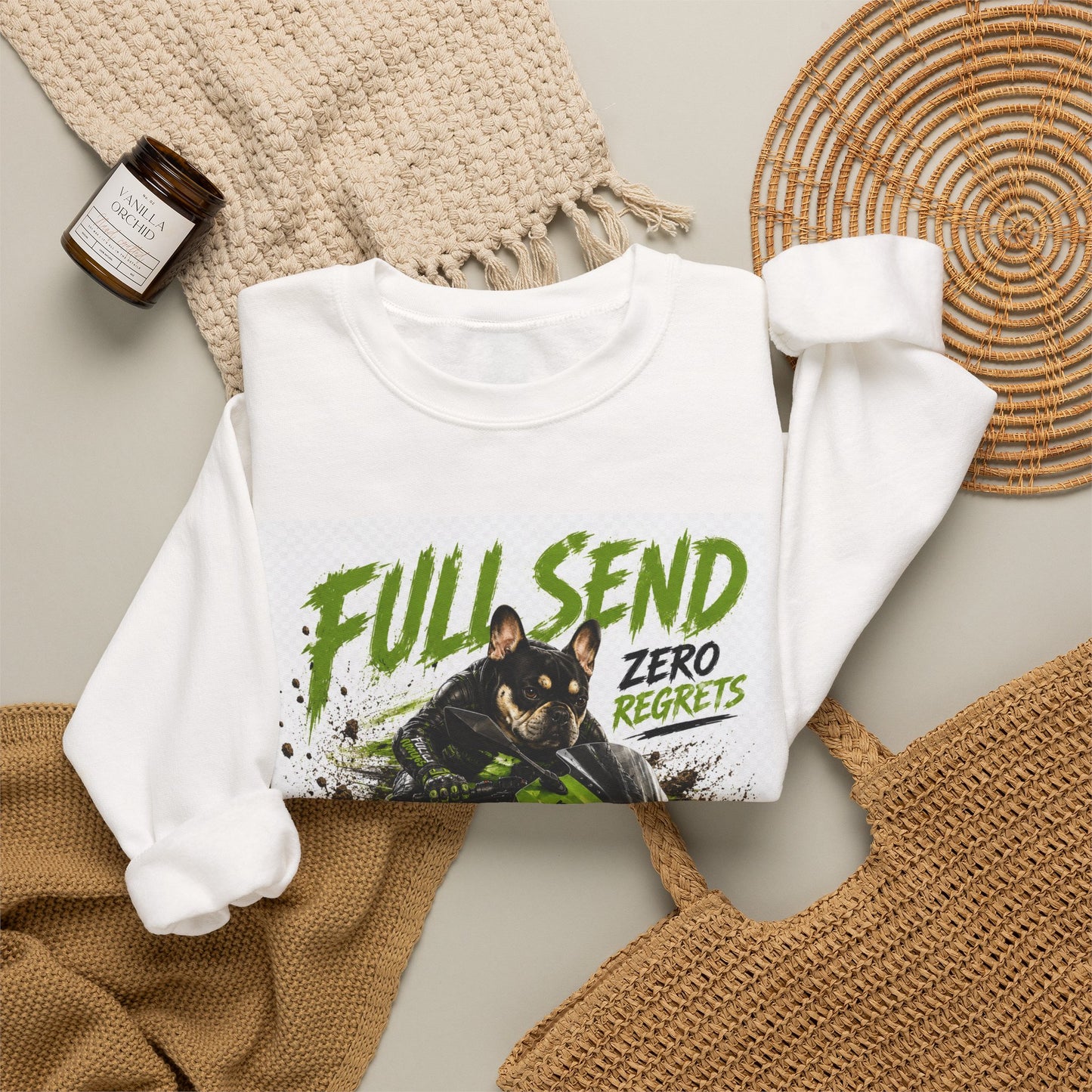 Full Send Zero Regrets Motorcycle Rider Crewneck Sweatshirt | Racing Graphic