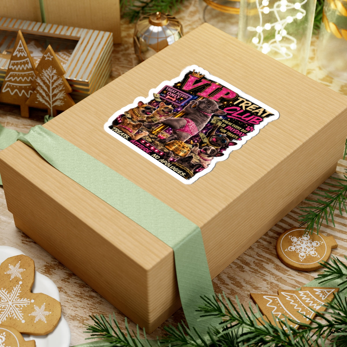 VIP Treat Club Sticker | French Bulldog Pole Dance, Sassy Pet Humor Kiss-Cut