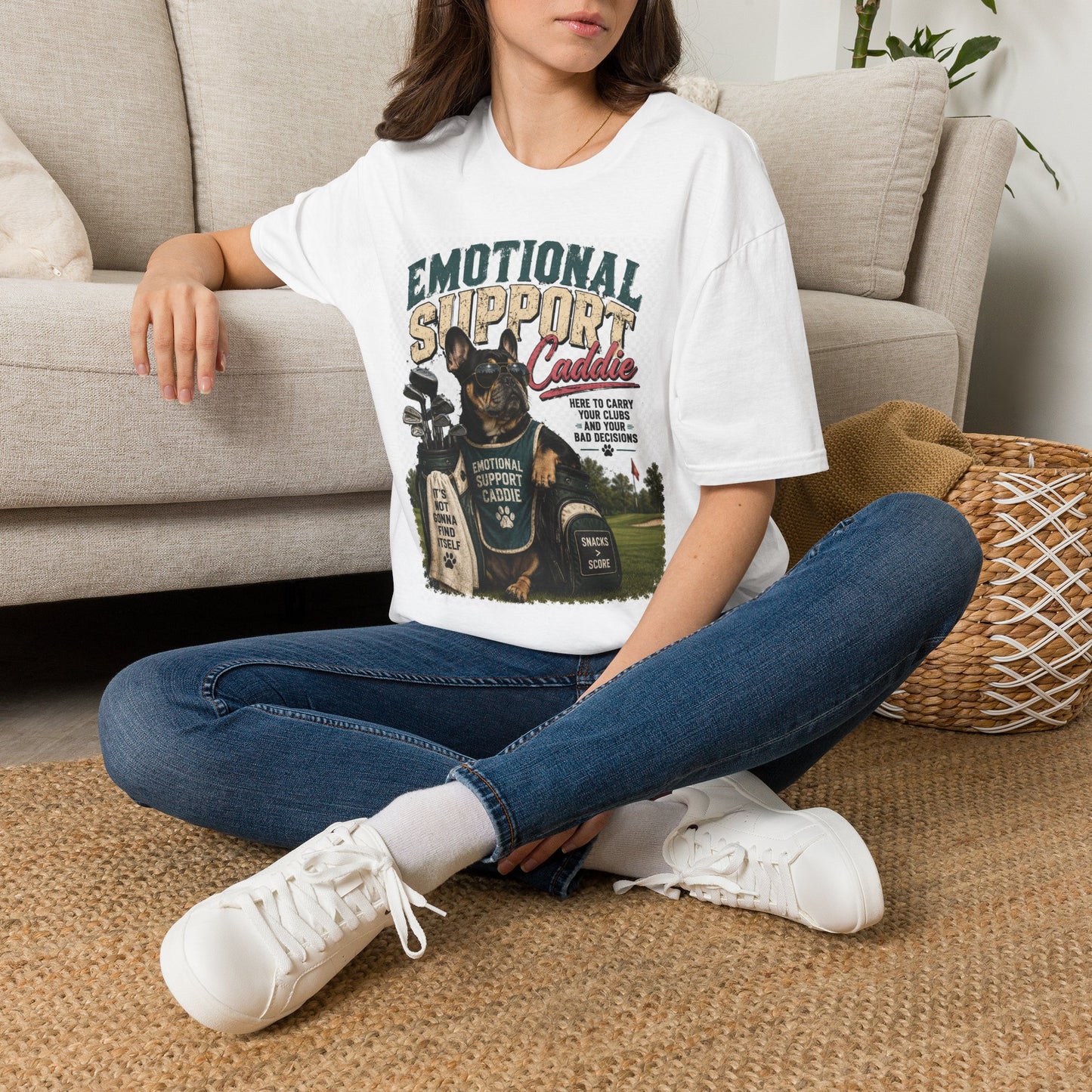 Emotional Support Caddie T-Shirt — Funny Golf Dog Graphic Tee