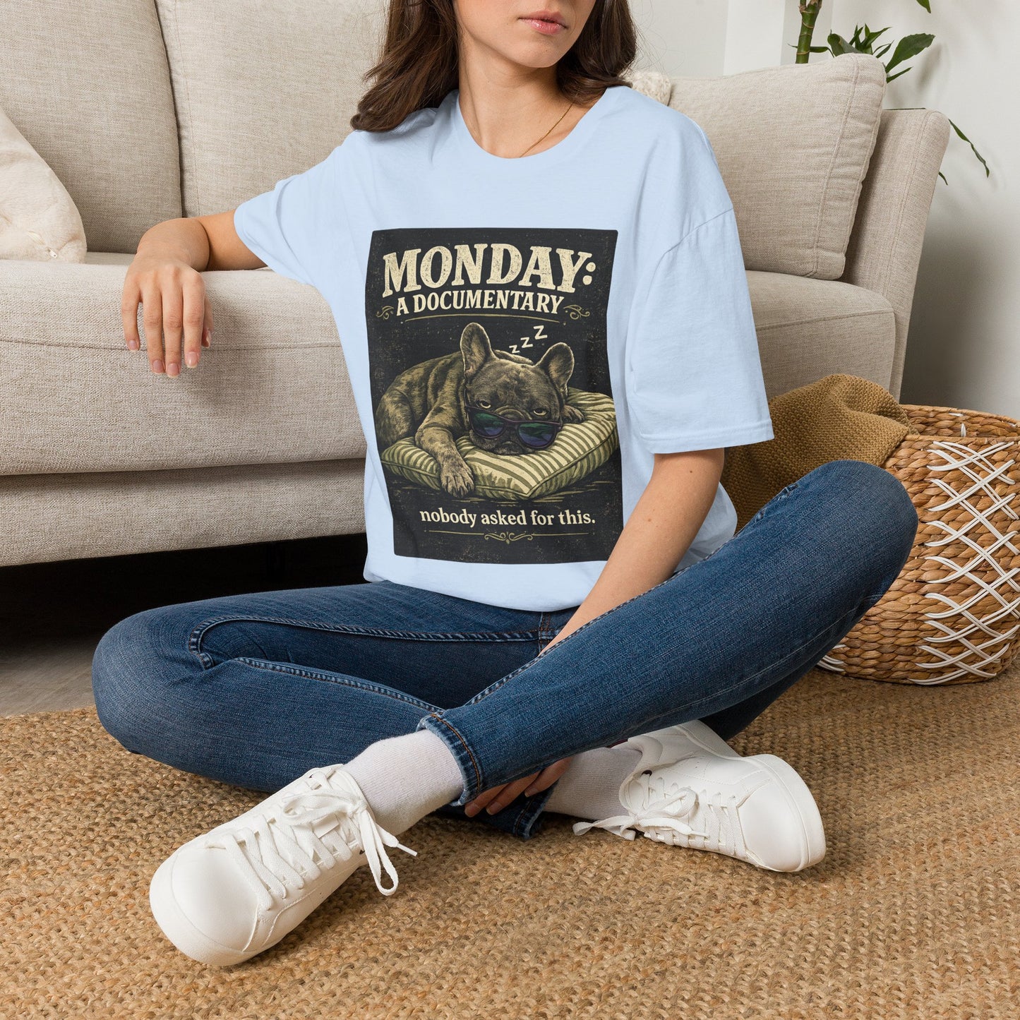 Monday: A Documentary Frenchie Graphic Tee | Funny Sleepy Dog Shirt
