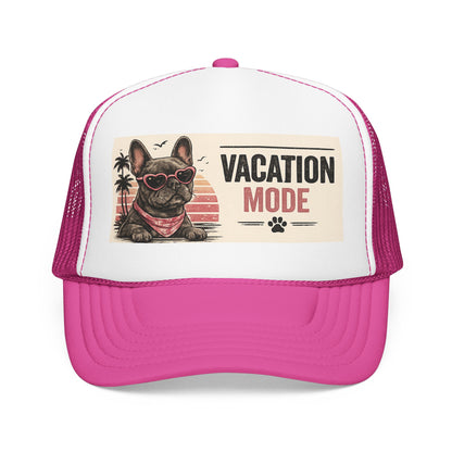 Vacation Mode Trucker Hat - Retro French Bulldog Sunglasses Beach Cap