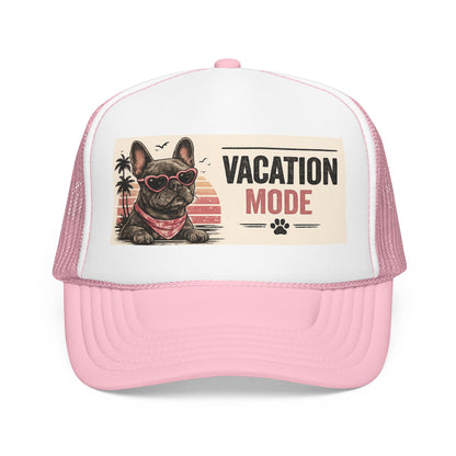Vacation Mode Trucker Hat - Retro French Bulldog Sunglasses Beach Cap