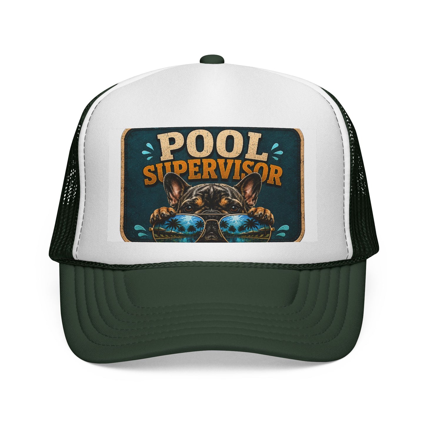 Pool Supervisor Trucker Cap — Funny Dog with Sunglasses Mesh Hat