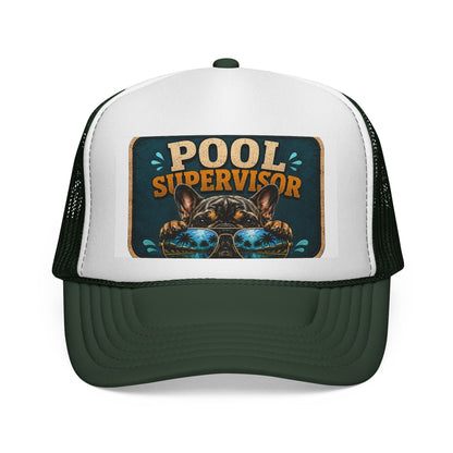 Pool Supervisor Trucker Cap — Funny Dog with Sunglasses Mesh Hat
