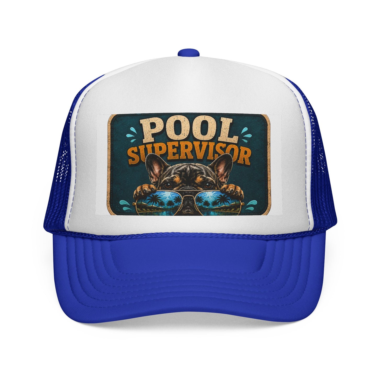 Pool Supervisor Trucker Cap — Funny Dog with Sunglasses Mesh Hat