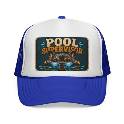 Pool Supervisor Trucker Cap — Funny Dog with Sunglasses Mesh Hat