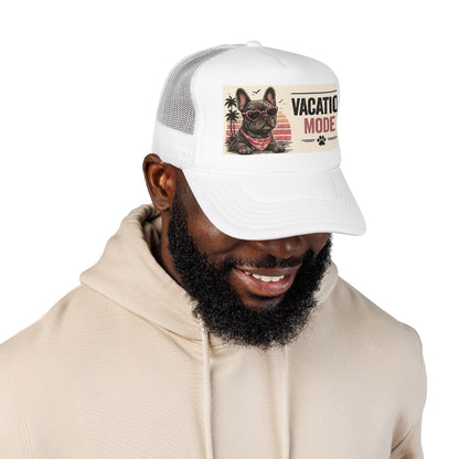 Vacation Mode Trucker Hat - Retro French Bulldog Sunglasses Beach Cap