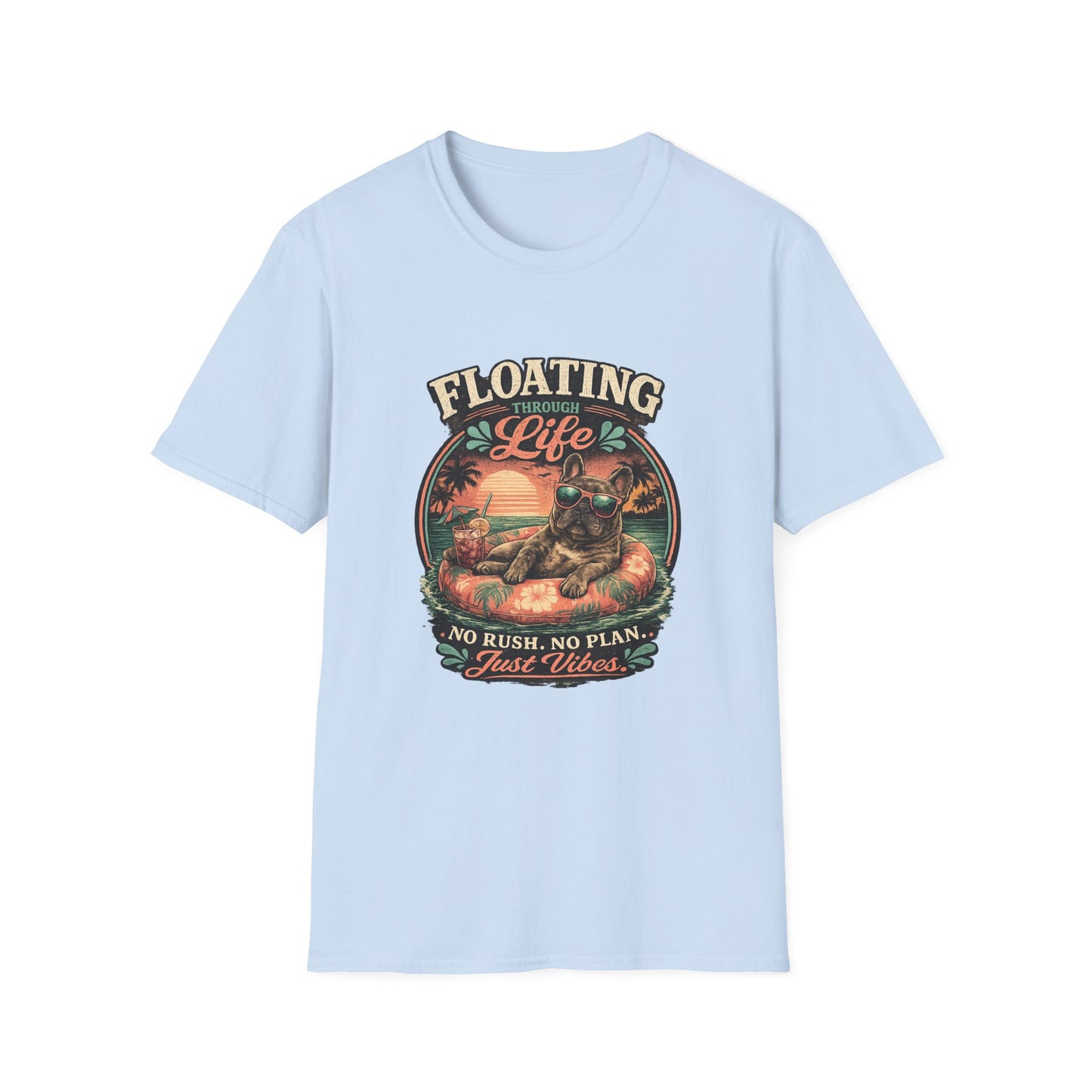 French Bulldog Sunglasses Sunset Ice Cream Float T-Shirt | Beach Vibes