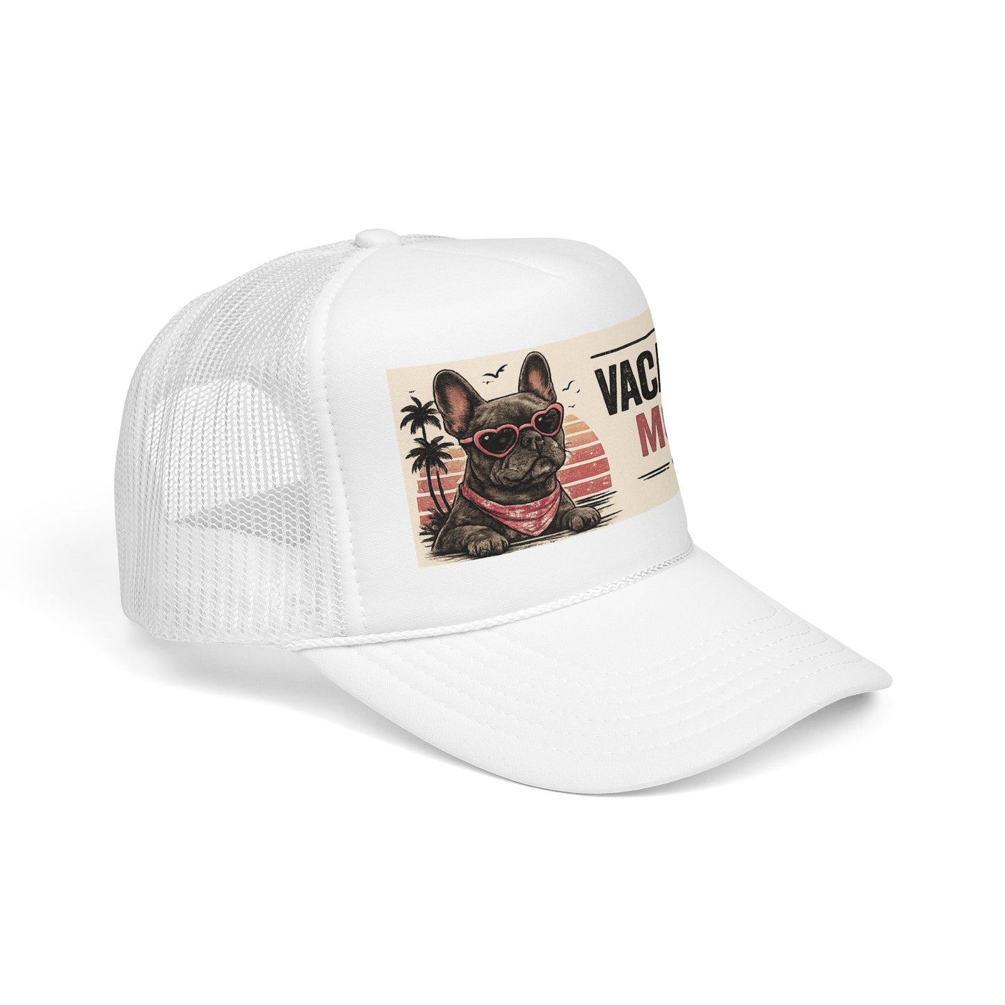 Vacation Mode Trucker Hat - Retro French Bulldog Sunglasses Beach Cap
