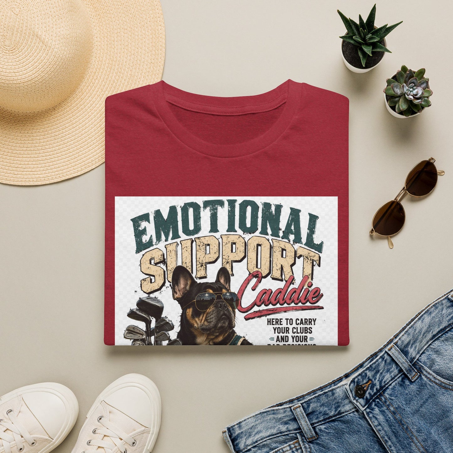 Emotional Support Caddie T-Shirt — Funny Golf Dog Graphic Tee
