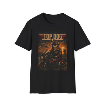 Top Dog Frenchie Tee — French Bulldog on Kawasaki Ninja (Top Gun Style)