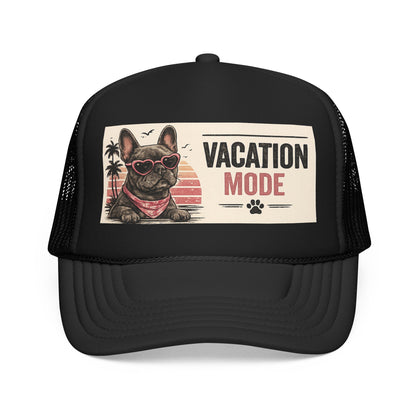 Vacation Mode Trucker Hat - Retro French Bulldog Sunglasses Beach Cap