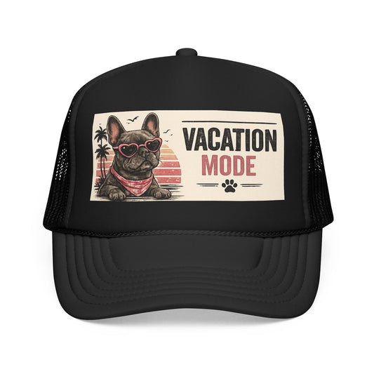 Vacation Mode Trucker Hat - Retro French Bulldog Sunglasses Beach Cap