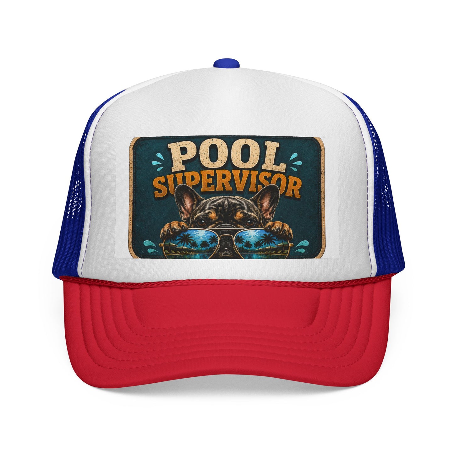 Pool Supervisor Trucker Cap — Funny Dog with Sunglasses Mesh Hat
