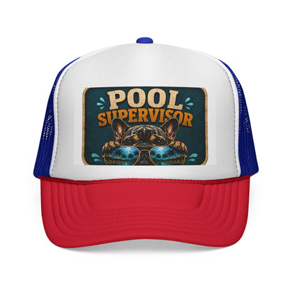 Pool Supervisor Trucker Cap — Funny Dog with Sunglasses Mesh Hat