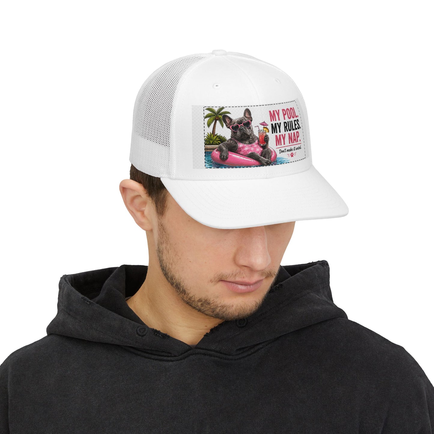 French Bulldog Poolside Snapback Trucker Cap | Pool Float Summer