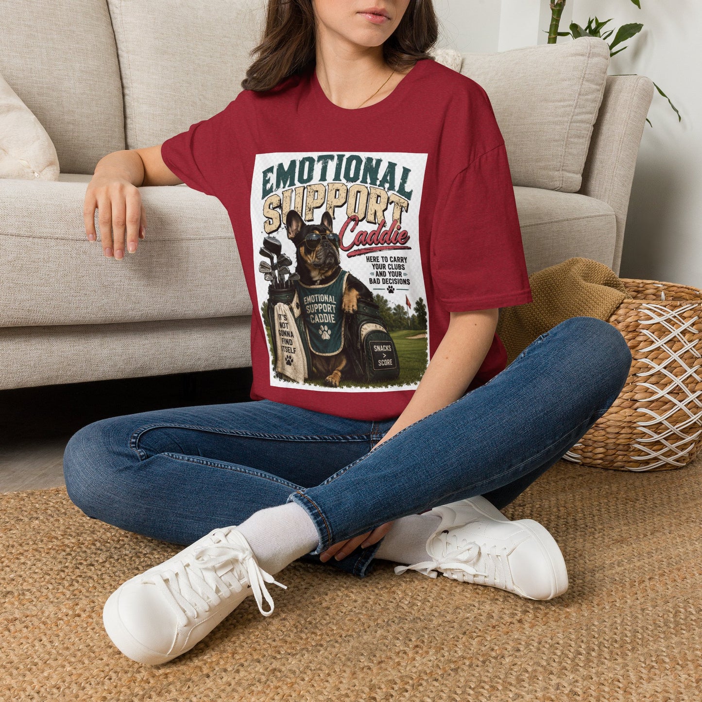 Emotional Support Caddie T-Shirt — Funny Golf Dog Graphic Tee