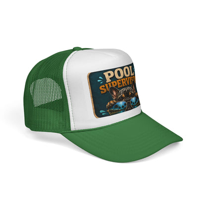 Pool Supervisor Trucker Cap — Funny Dog with Sunglasses Mesh Hat