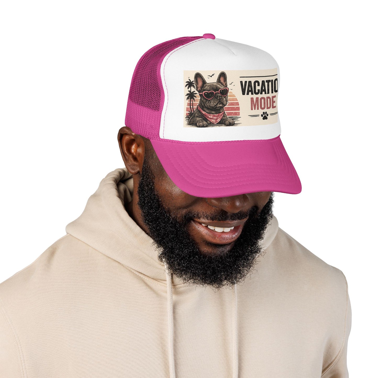 Vacation Mode Trucker Hat - Retro French Bulldog Sunglasses Beach Cap