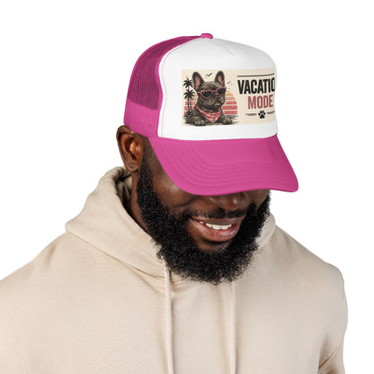 Vacation Mode Trucker Hat - Retro French Bulldog Sunglasses Beach Cap