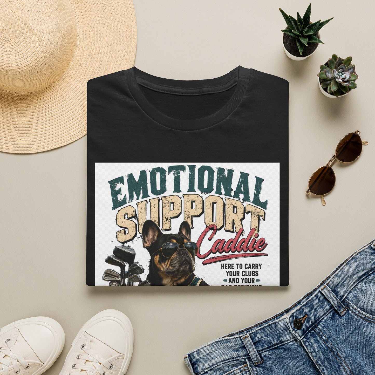 Emotional Support Caddie T-Shirt — Funny Golf Dog Graphic Tee