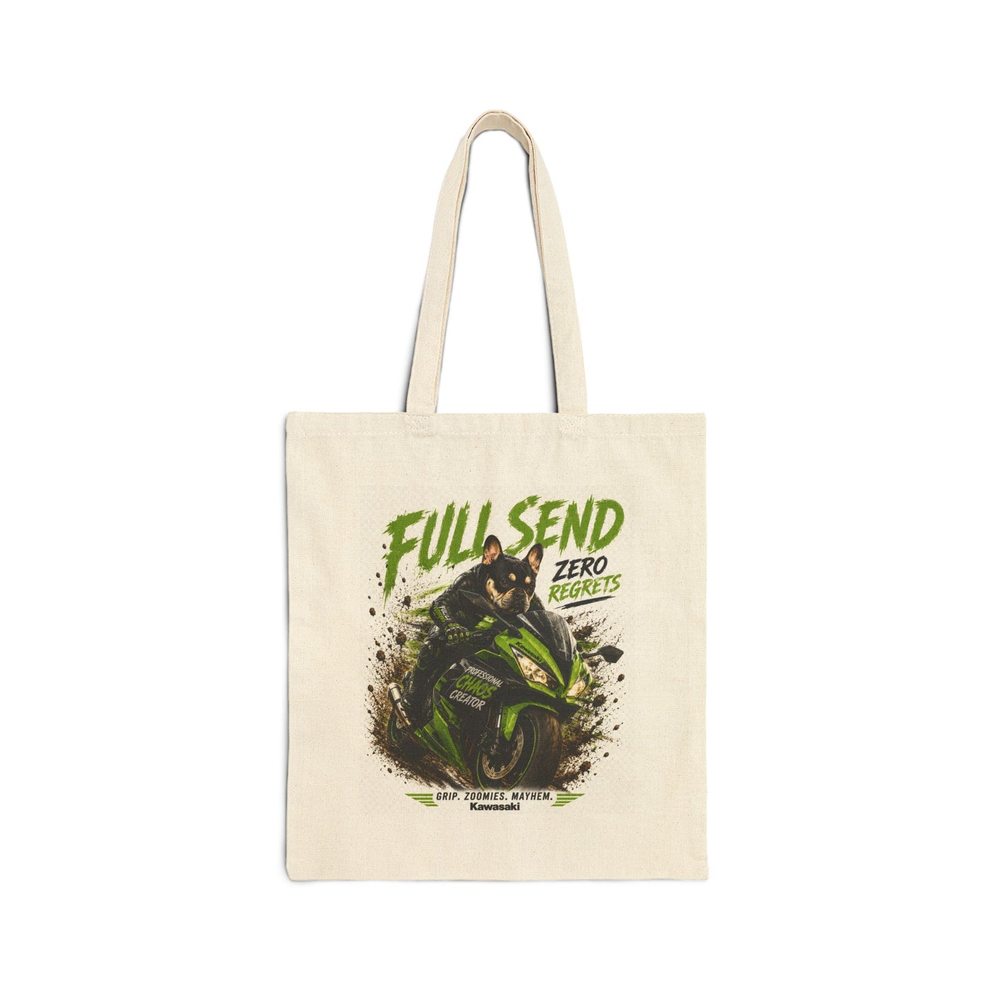 Full Send Motorcycle Rider Tote Bag | Racing Dirt Bike Graphic, Green Black