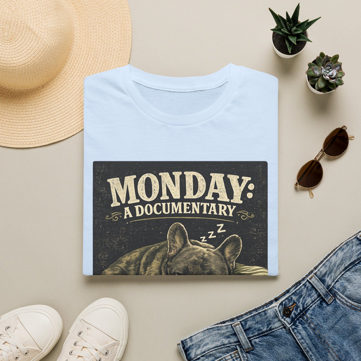Monday: A Documentary Frenchie Graphic Tee | Funny Sleepy Dog Shirt