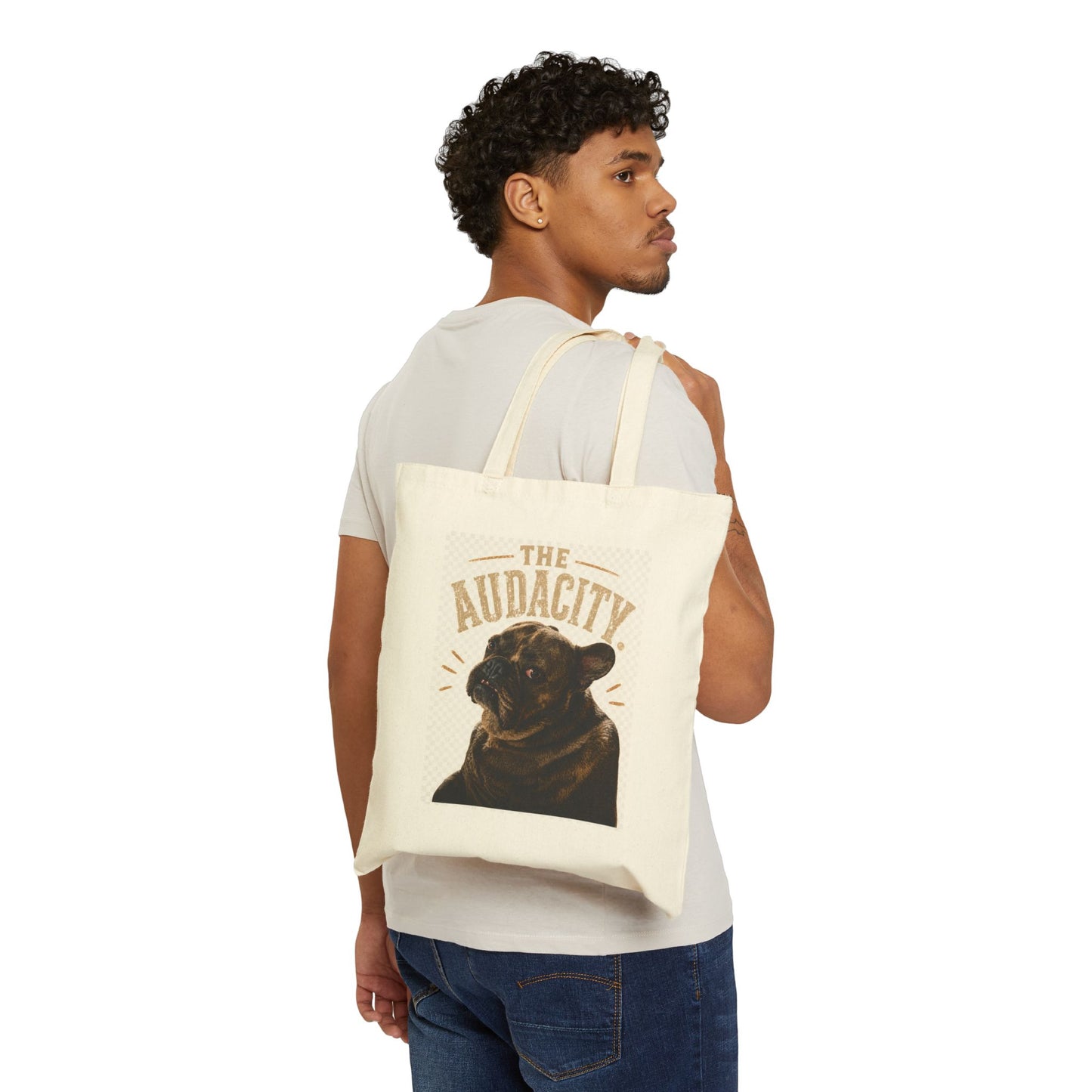 The Audacity French Bulldog Tote Bag | Canvas Dog Portrait, Funny Pet Quote