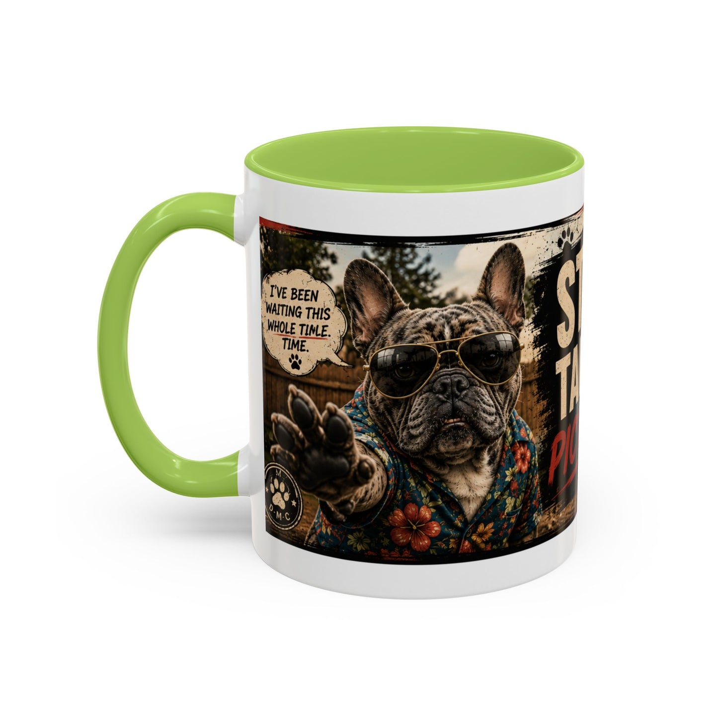 Stop Taking Pictures Throw the Ball Coffee Mug — Funny Dog Lover Accent Mug
