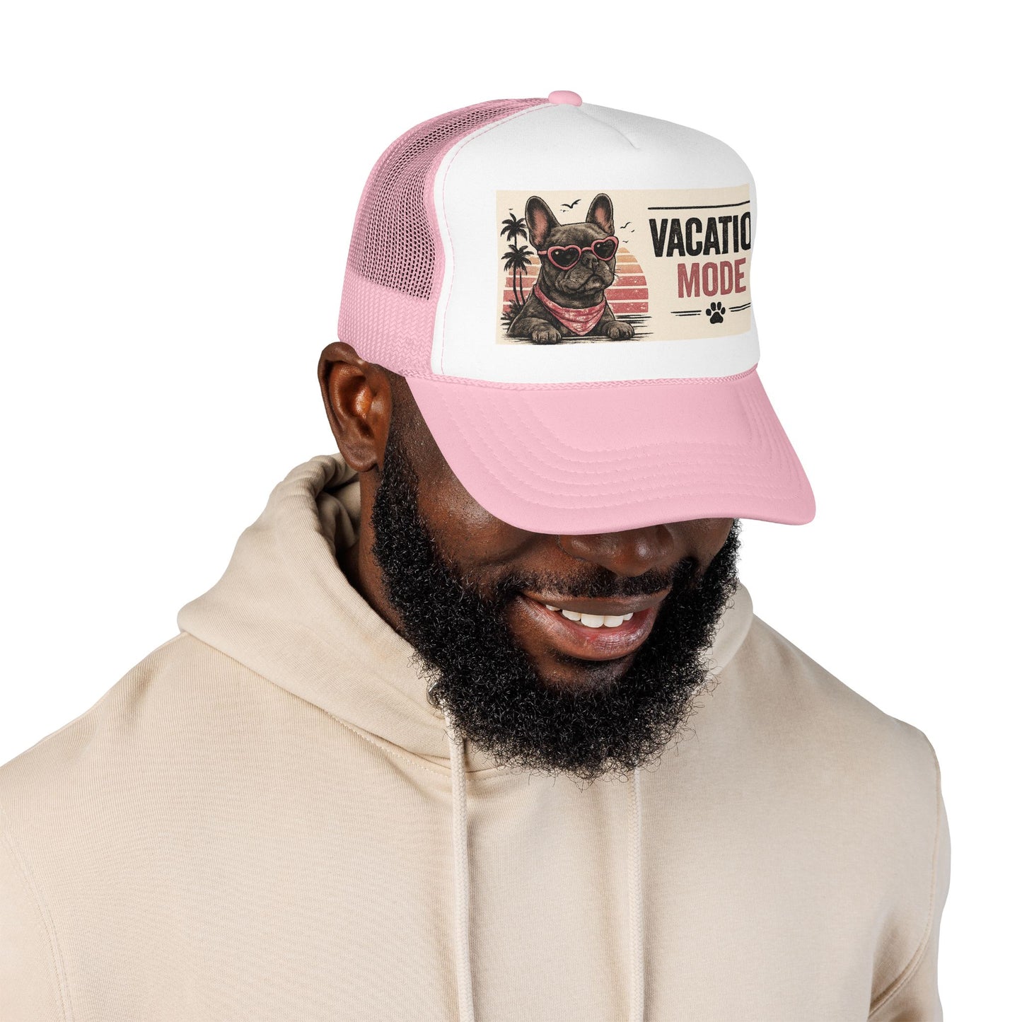 Vacation Mode Trucker Hat - Retro French Bulldog Sunglasses Beach Cap