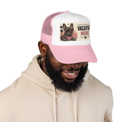 Vacation Mode Trucker Hat - Retro French Bulldog Sunglasses Beach Cap