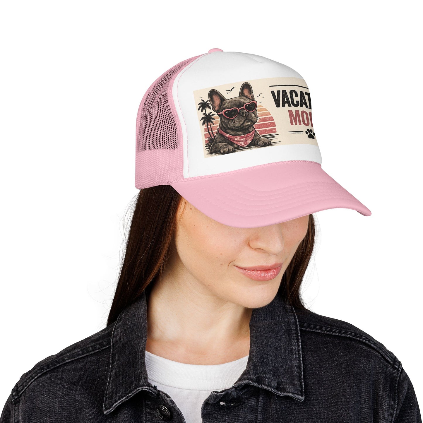 Vacation Mode Trucker Hat - Retro French Bulldog Sunglasses Beach Cap