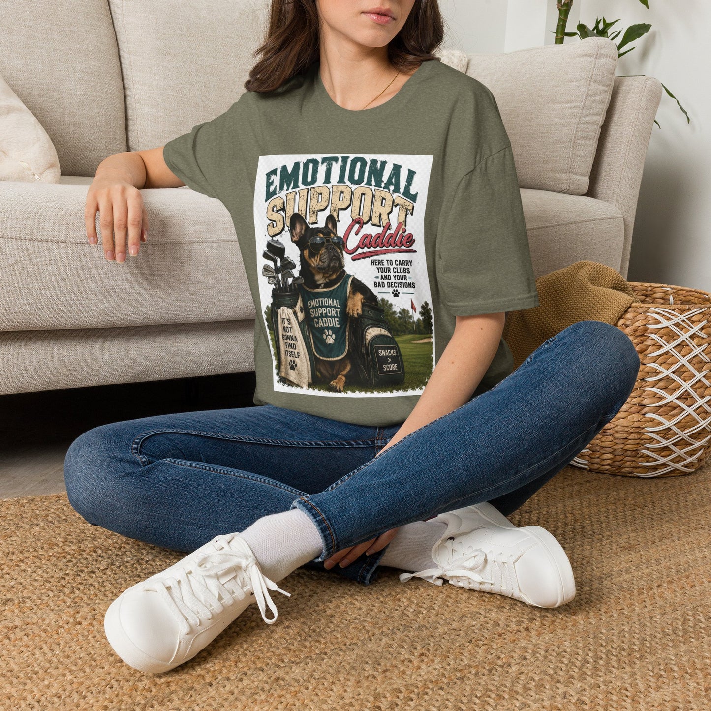 Emotional Support Caddie T-Shirt — Funny Golf Dog Graphic Tee