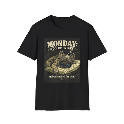 Monday: A Documentary Frenchie Graphic Tee | Funny Sleepy Dog Shirt