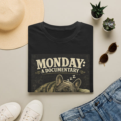 Monday: A Documentary Frenchie Graphic Tee | Funny Sleepy Dog Shirt
