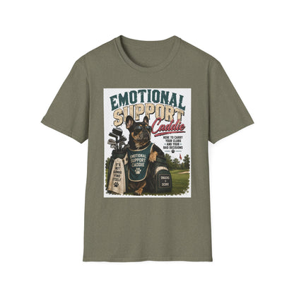 Emotional Support Caddie T-Shirt — Funny Golf Dog Graphic Tee