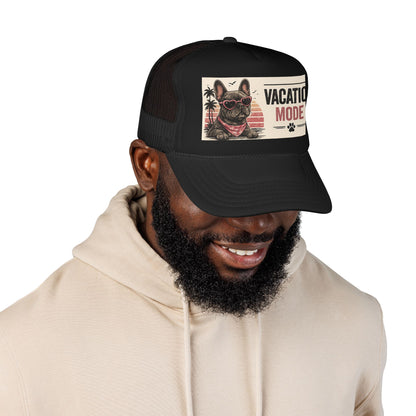 Vacation Mode Trucker Hat - Retro French Bulldog Sunglasses Beach Cap