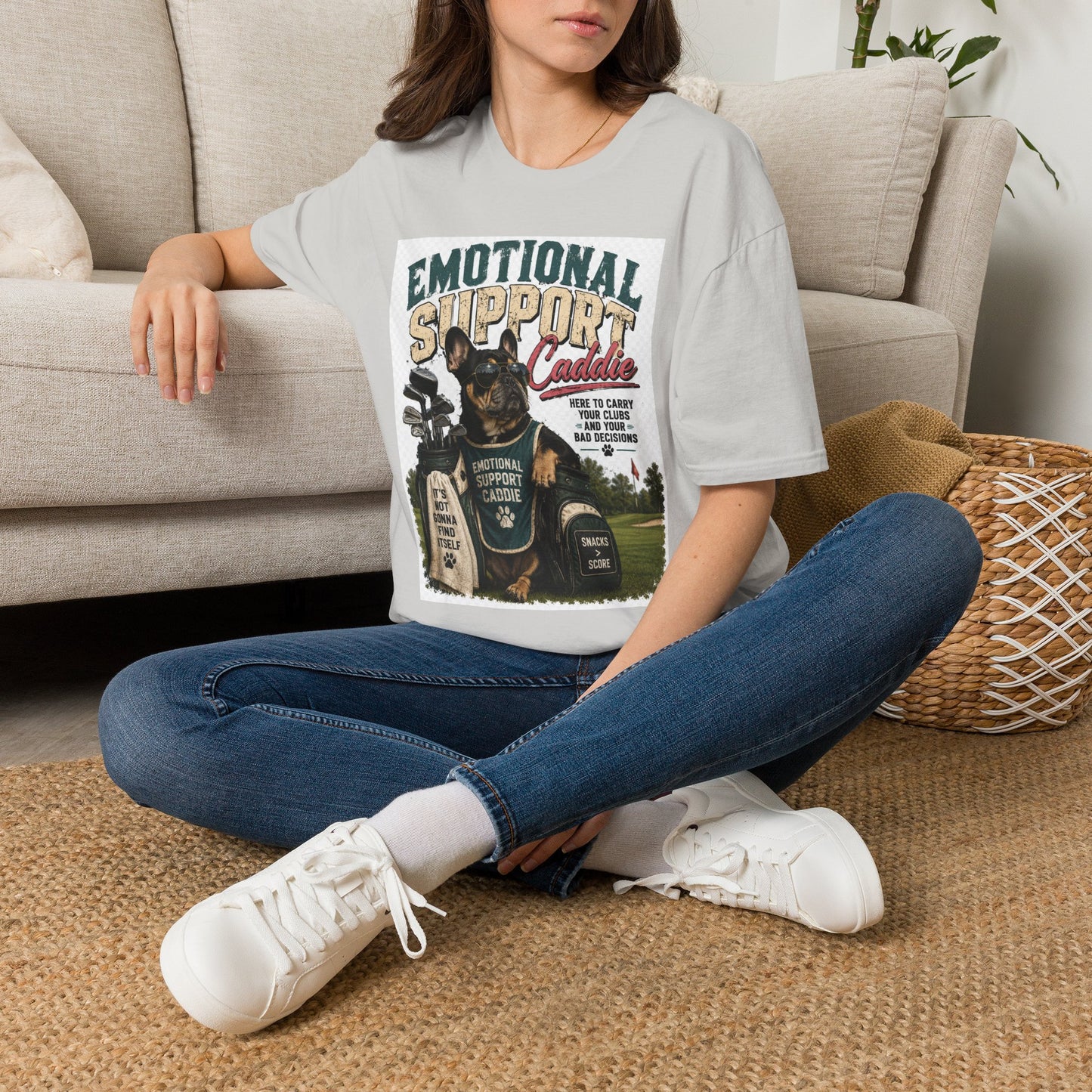 Emotional Support Caddie T-Shirt — Funny Golf Dog Graphic Tee