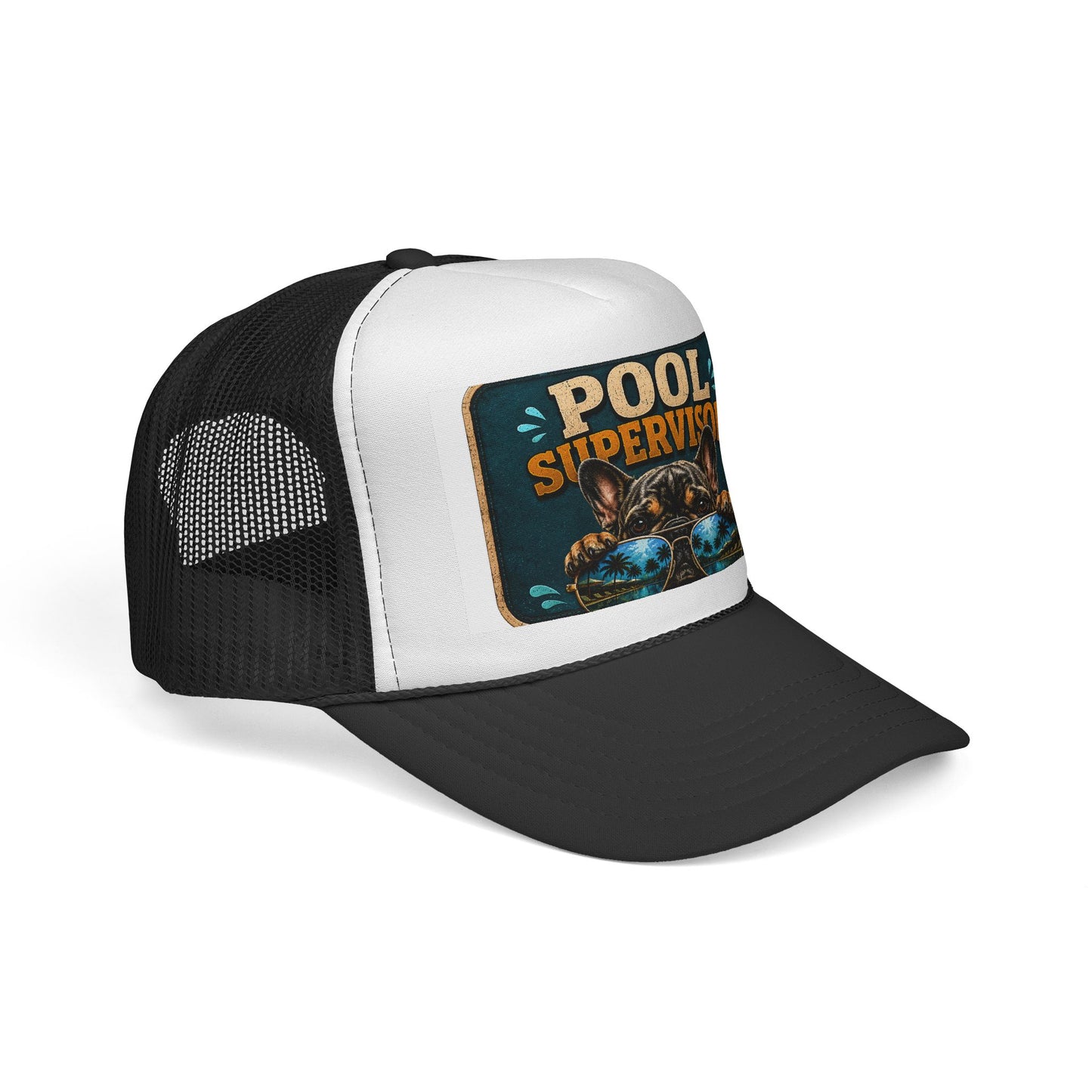 Pool Supervisor Trucker Cap — Funny Dog with Sunglasses Mesh Hat