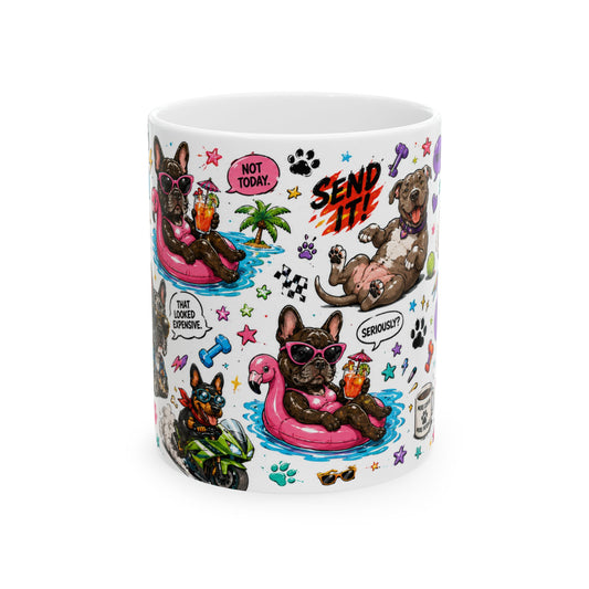 French Bulldog Sticker Collage Mug | Ceramic Coffee Cup