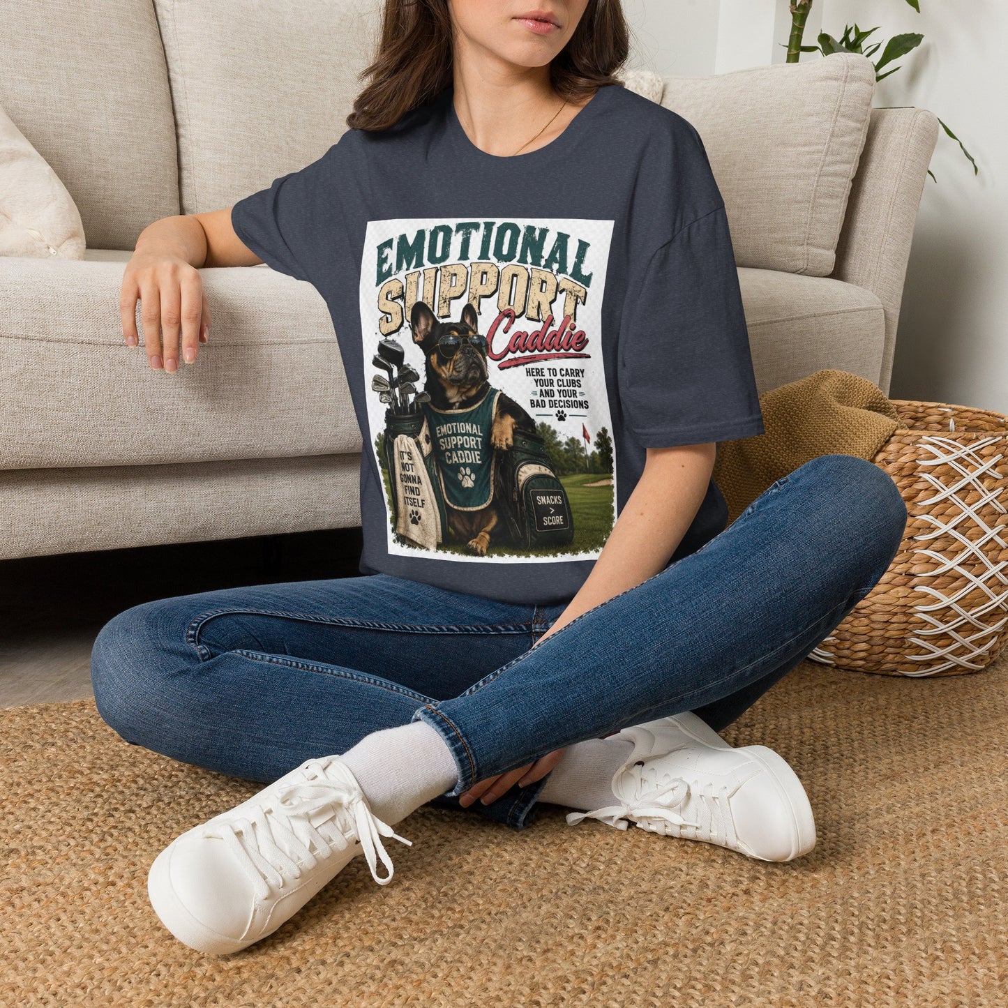 Emotional Support Caddie T-Shirt — Funny Golf Dog Graphic Tee