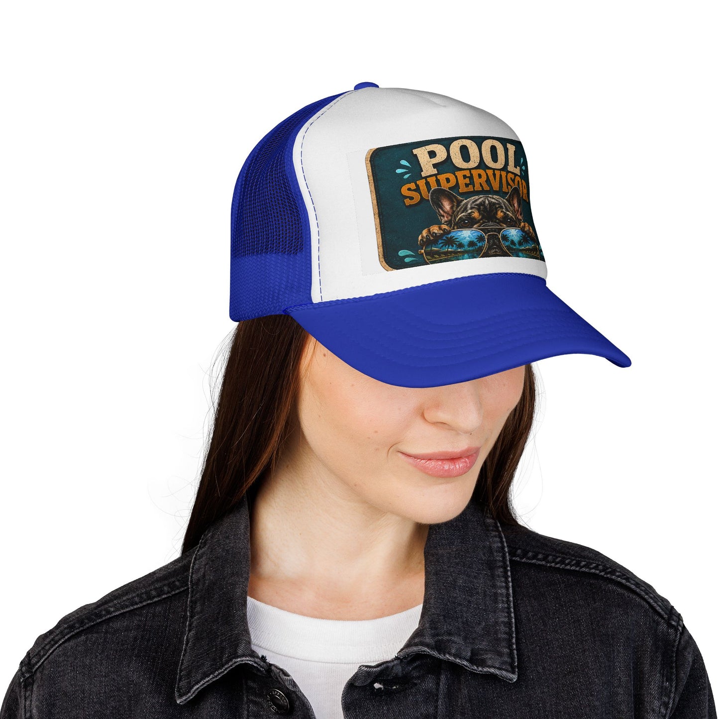 Pool Supervisor Trucker Cap — Funny Dog with Sunglasses Mesh Hat