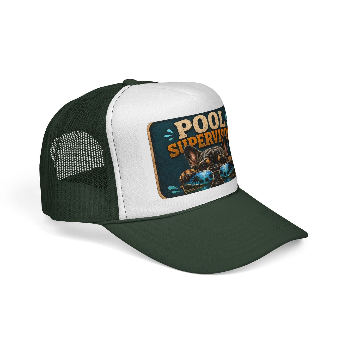 Pool Supervisor Trucker Cap — Funny Dog with Sunglasses Mesh Hat